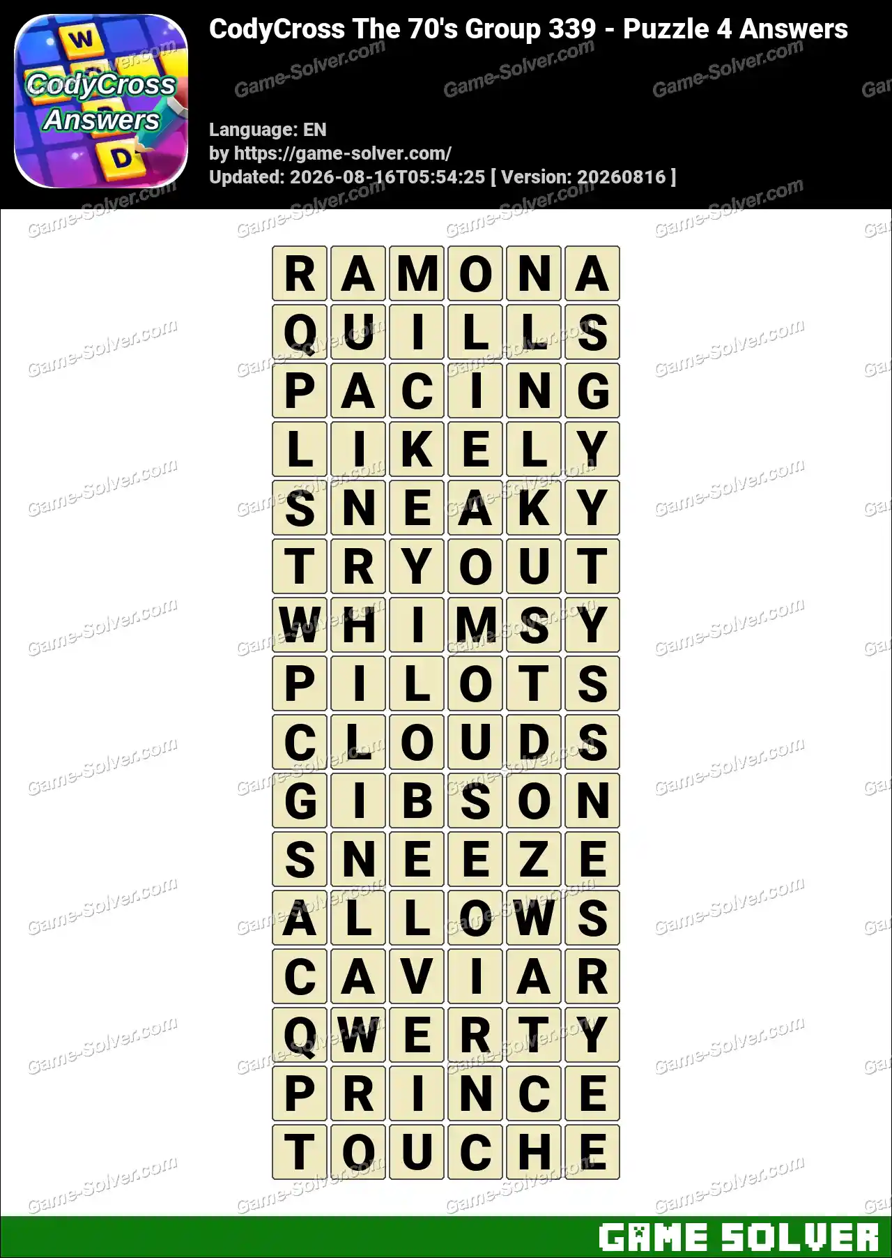 CodyCross The 70’s Group 339 – Puzzle 4 Answers